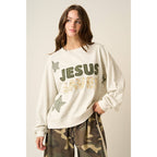 JESUS SAVES PATCHWORK CREW NECK SWEATSHIRT