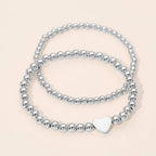 2PCS - Gold Dipped Heart Charm Ball Beaded Stretch Multi Layered Bracelets