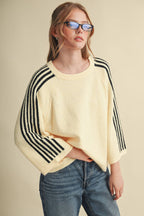 STRIPED 3/4 SLEEVE SWEATER MSW11585