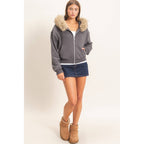 Detachable Fur Zip Up Hoodie