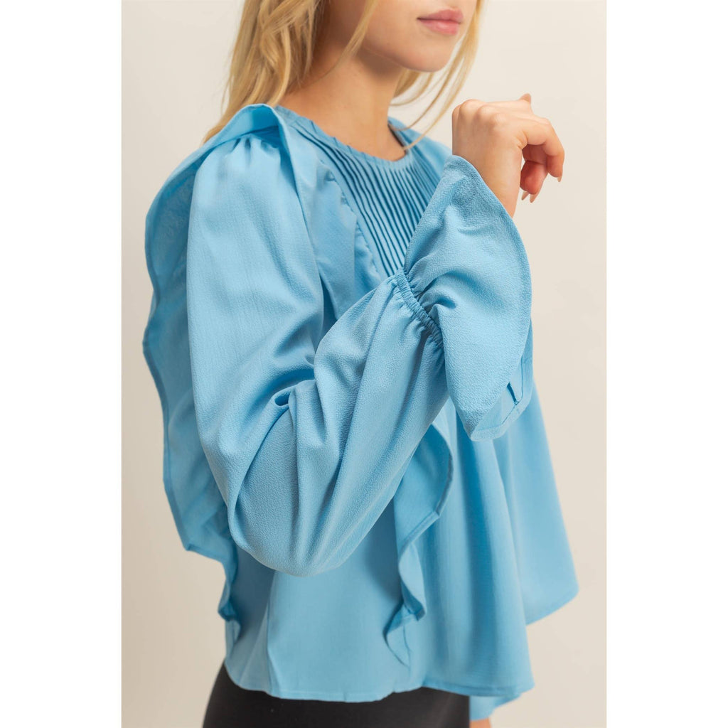 Pintuck Ruffle Detail Woven Blouse