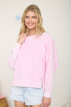 ACID WASH LONG SLEEVE SIDE SLIT KNIT TOP