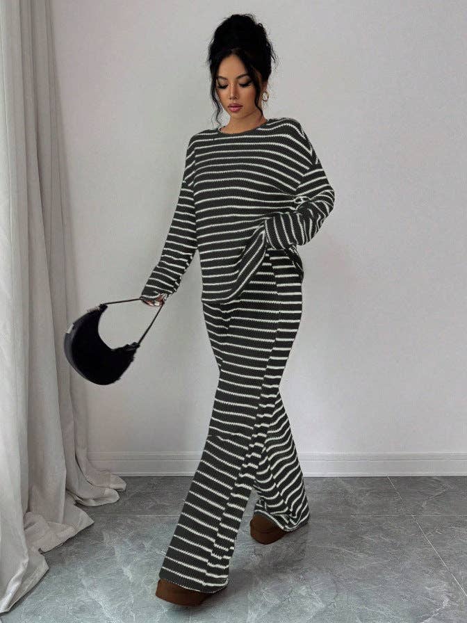 Striped Knit Jumpsuit Boutique Wide Leg Ribbed Loungewear
