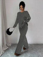 Striped Knit Jumpsuit Boutique Wide Leg Ribbed Loungewear