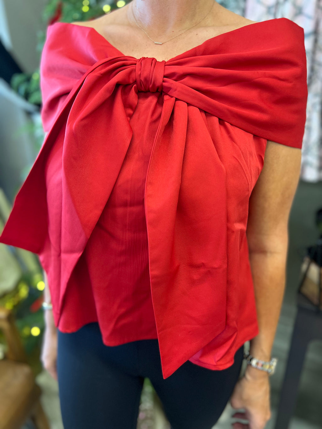 Bow Accented Off The Shoulder Top