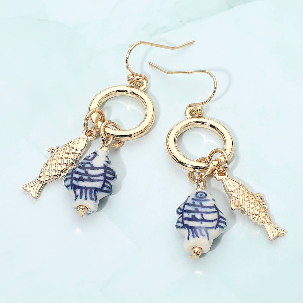 Nautical Fish Charm Drop Earrings