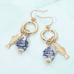 Nautical Fish Charm Drop Earrings