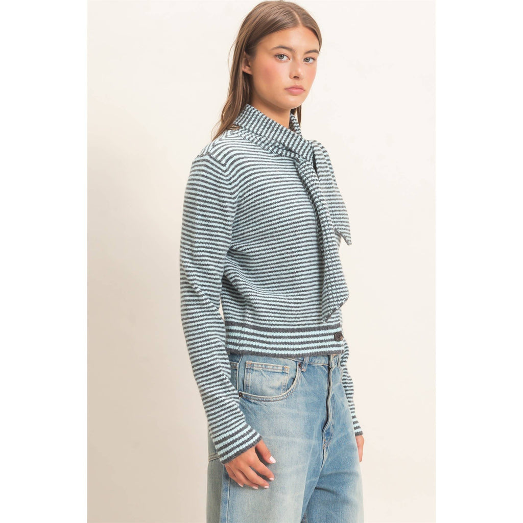 Striped Cardigan With Scarf