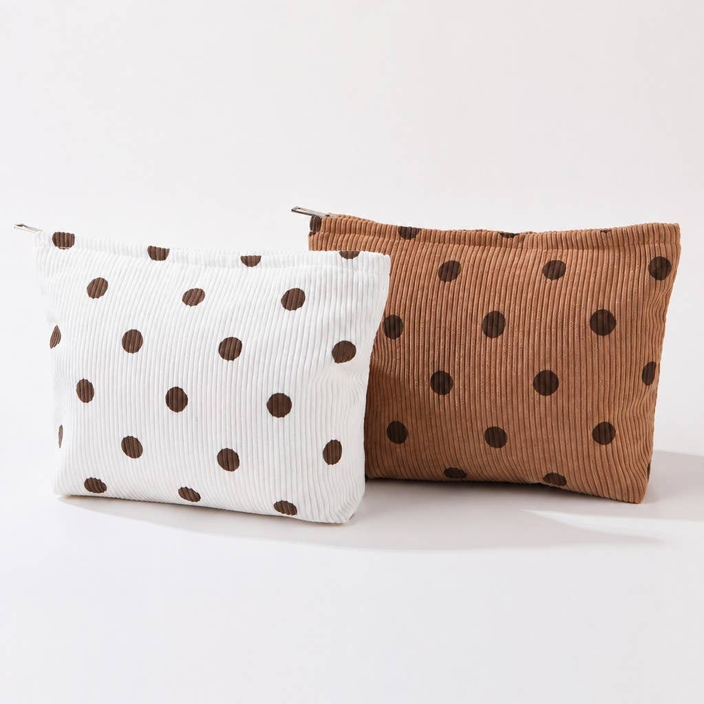 CORDUROY POLKA DOT COSMETIC MAKEUP POUCH BAG | 40P625
