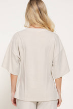 Elbow Sleeve Round Neck Brushed Knit Top with Flared Hem