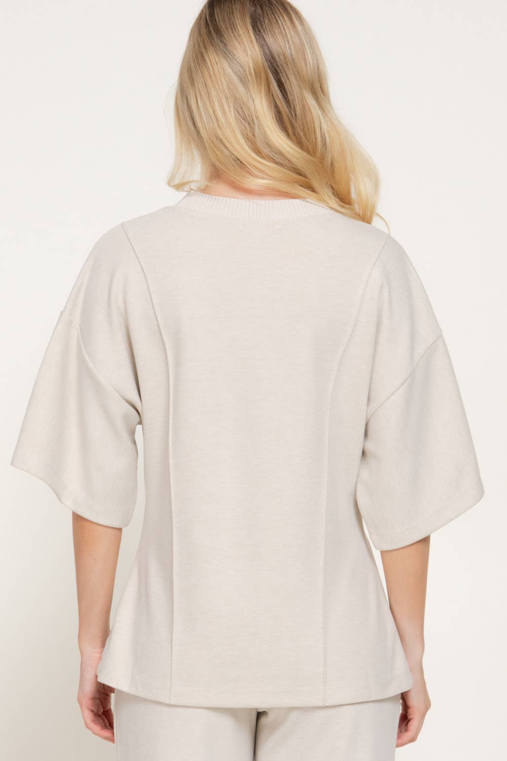 Elbow Sleeve Round Neck Brushed Knit Top with Flared Hem