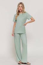 Short Sleeve Top & Wide Knit Pants Set