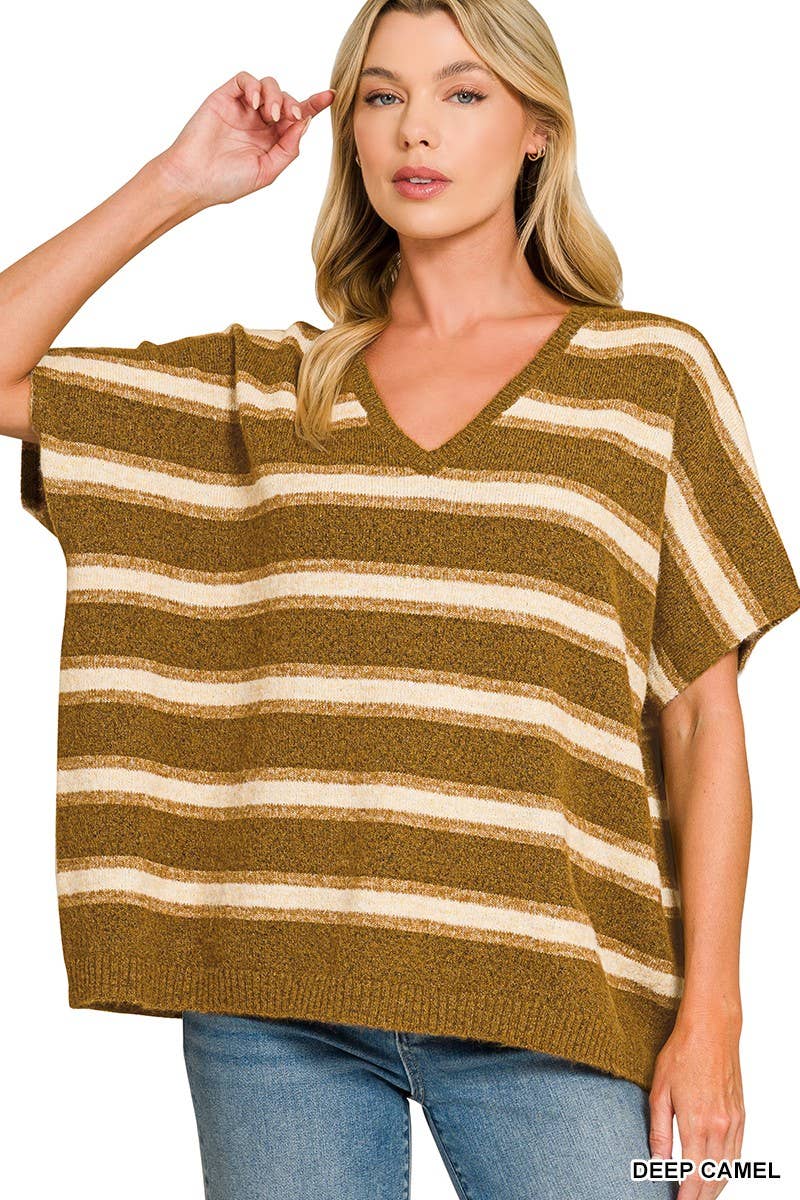 Wool Blend Stripe V-neck Boxy Sweater