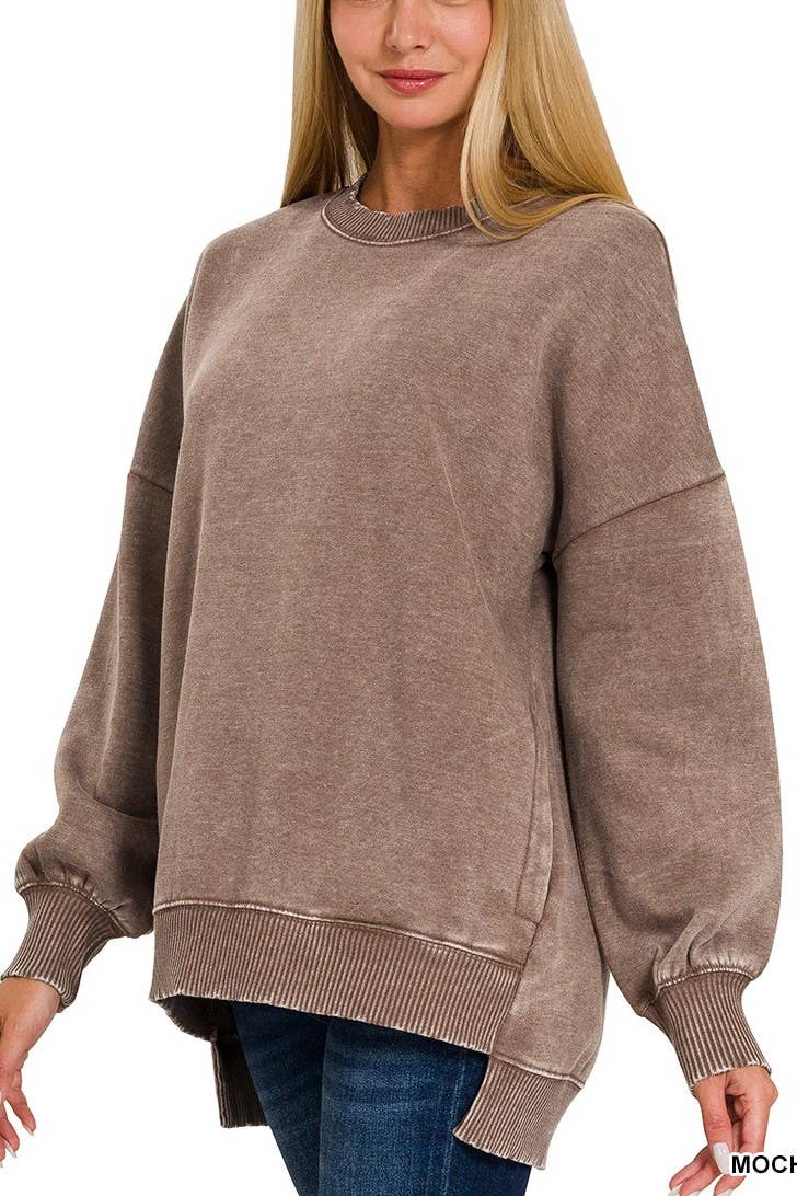 Acid Wash Fleece Hi-low Hem Pullover