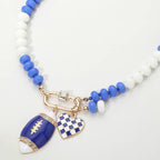 Gameday Football Heart Charm Carabiner Pendant Beaded Necklace
