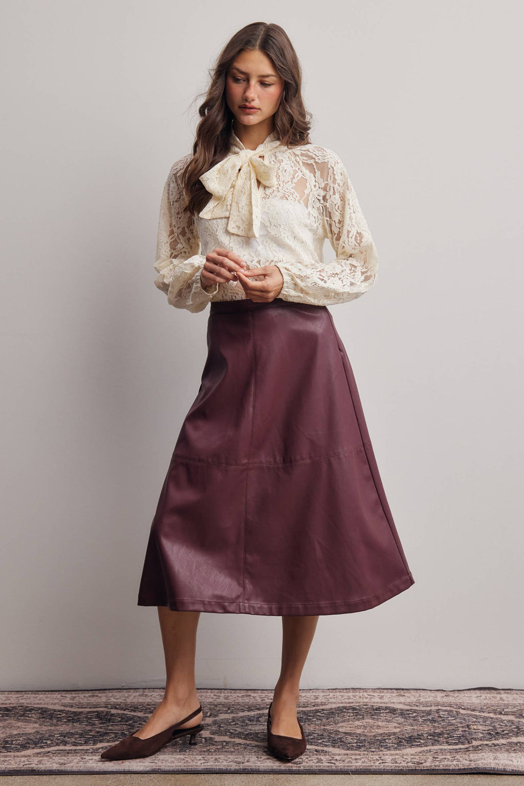 Sheer Lace Tie Neck Blouse FT0059