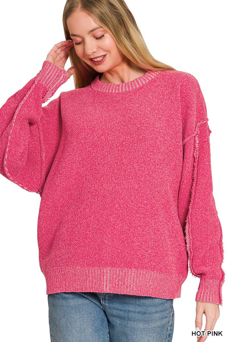 Exposed Seam Drop Shoulder Oversized Sweater