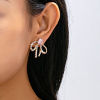 Emerald-Cut Pink Crystal Rhinestone Bow Earrings | 80E62598