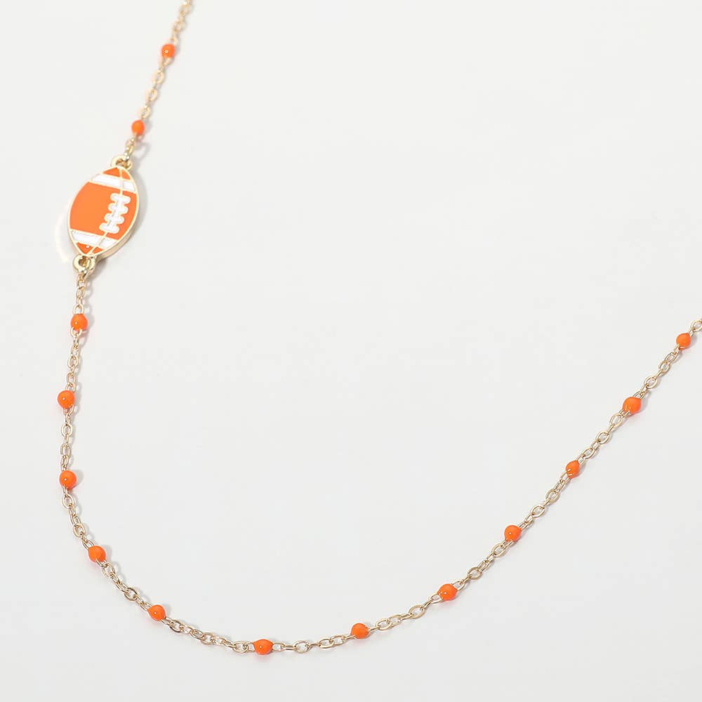Football Charm Accent Dainty Beaded Game Day Chain Necklace