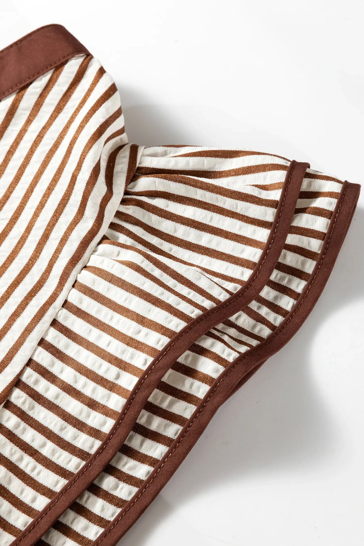 Stripe Double Ruffled Short Sleeve V Neck Blouse
