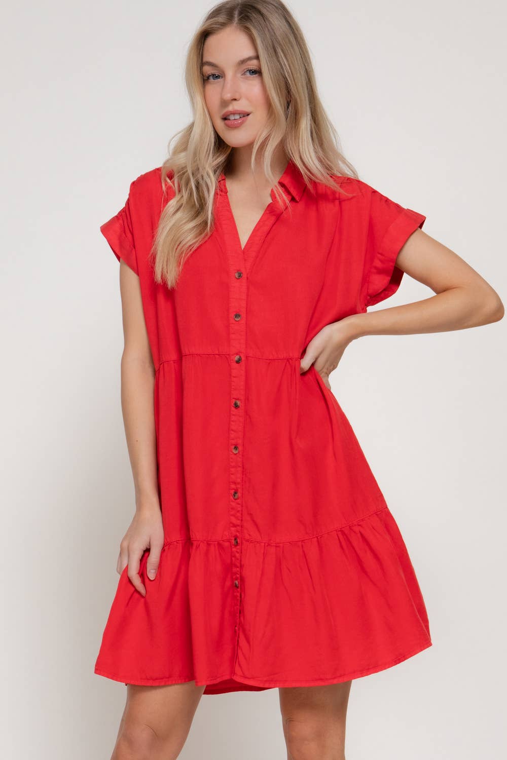 Dolman Sleeve Ruffled Tencel Mini Dress w/ Pockets