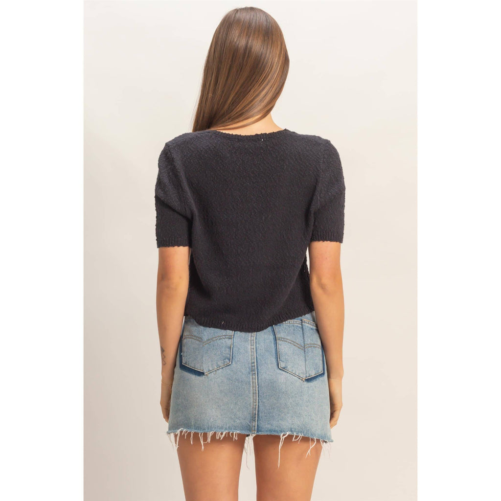 V-Neck Cropped Button Cardigan