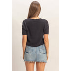 V-Neck Cropped Button Cardigan