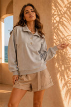 NT12225-Mock Neck Mineral Washed Knit Causal Top