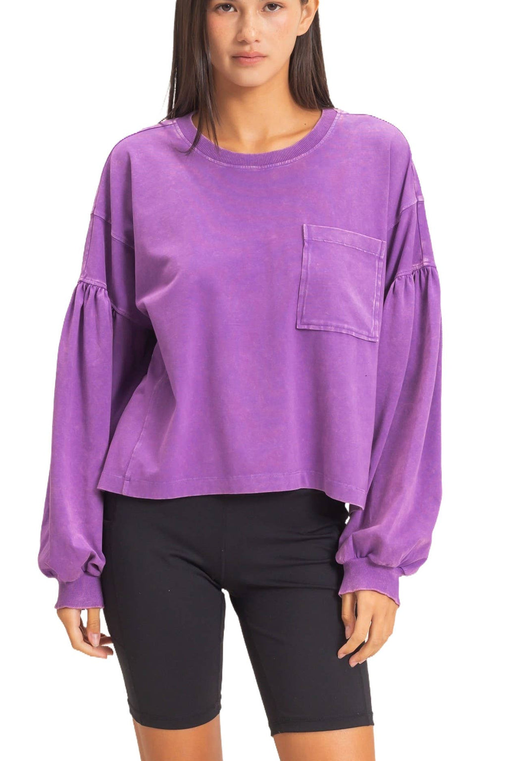 Mineral Wash Puff Long Sleeve Boxy Top