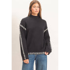 Blanket Stitch High Neck Sweater