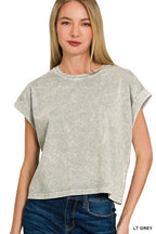 Halo Washed Cotton Cuffed Short Sleeve Top