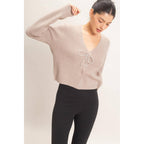 Rhinestone Bow Tie-Front Sweater