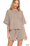 0420 Raised Rib Striped Tee & Shorts Set SI-29196