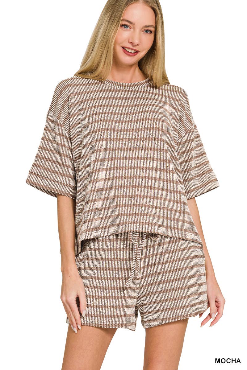 0420 Raised Rib Striped Tee & Shorts Set SI-29196