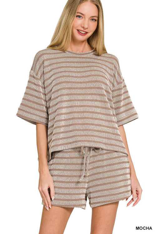 0420 Raised Rib Striped Tee & Shorts Set SI-29196