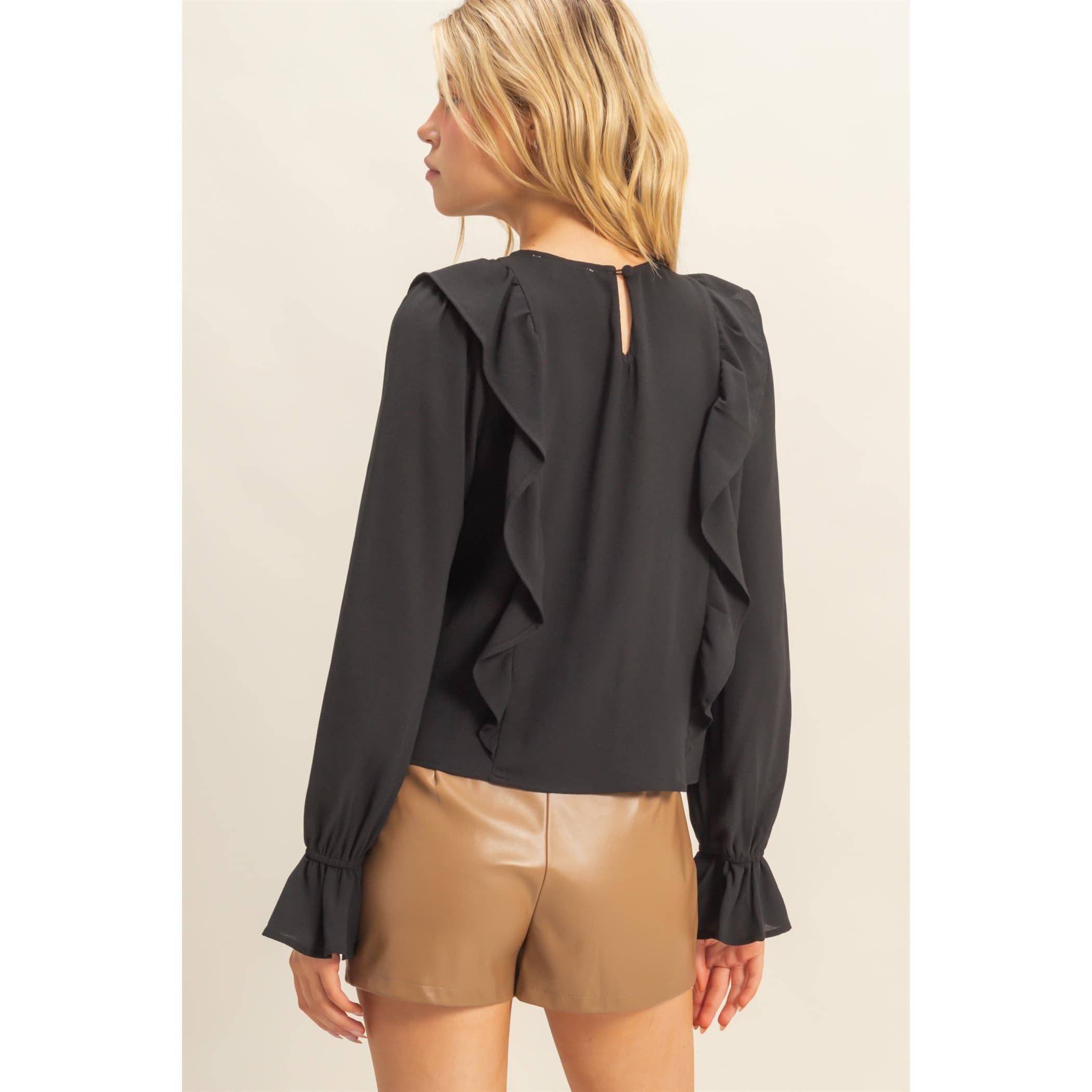 Pintuck Ruffle Detail Woven Blouse