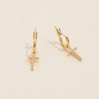 18K Gold Dipped CZ Cross Hoop Earrings