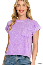 Halo Snow Washed Cotton Cuffed Short Sleeve Top
