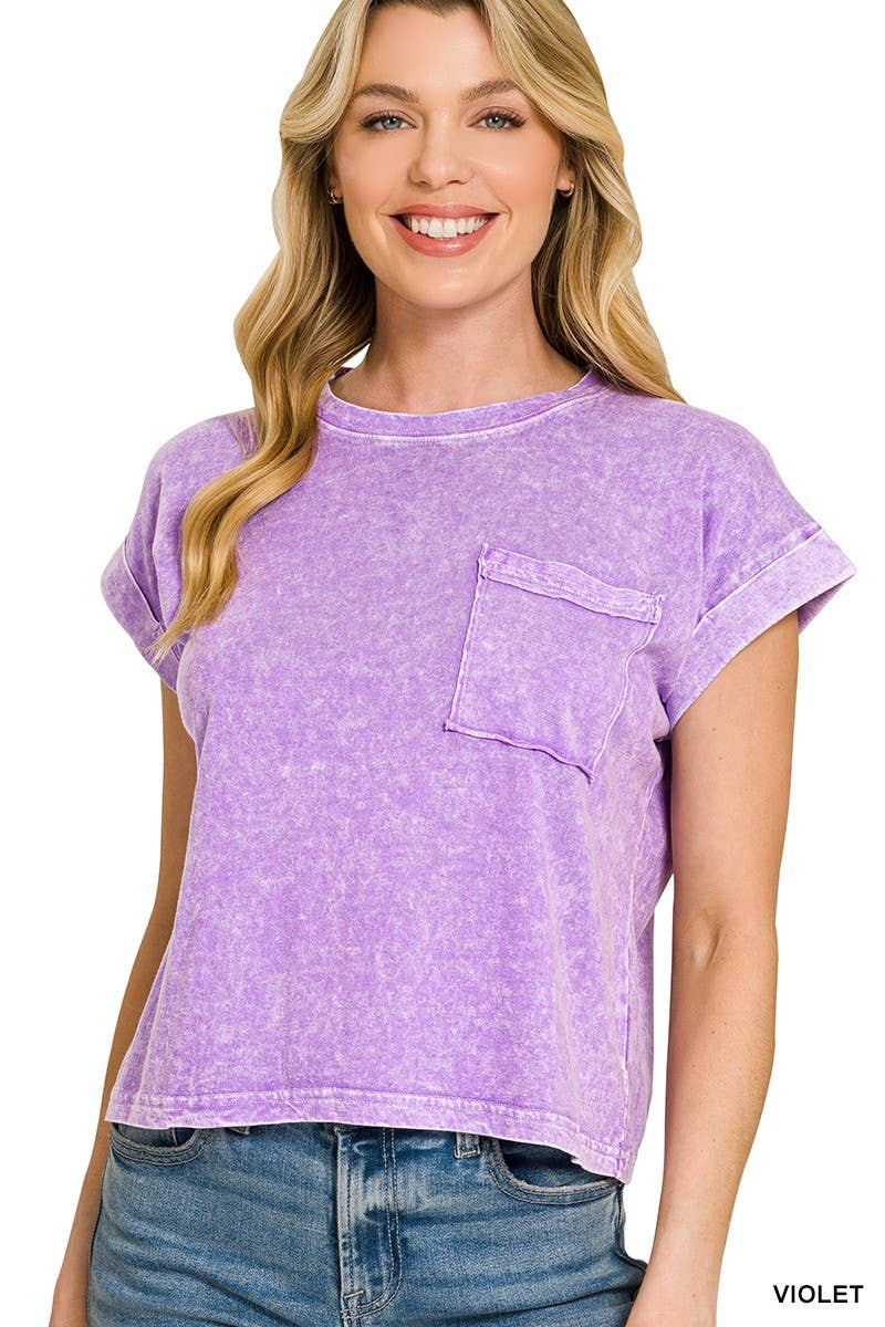 Halo Snow Washed Cotton Cuffed Short Sleeve Top