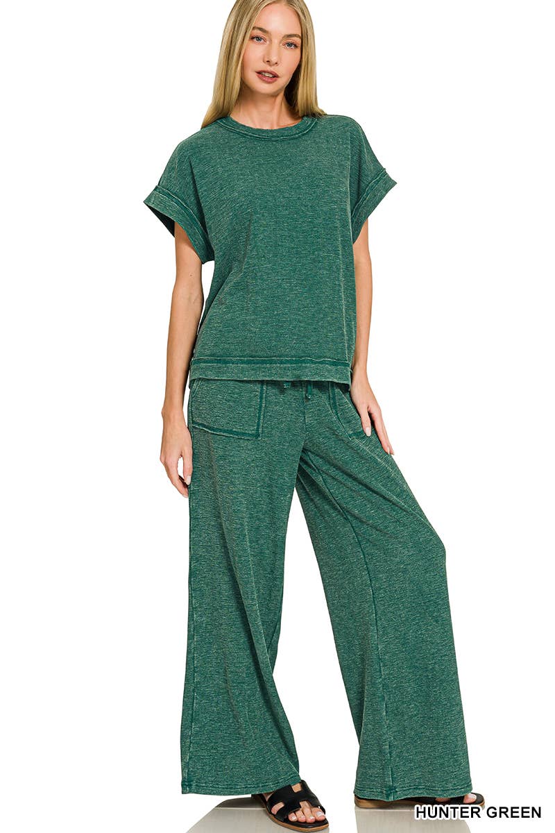 Washed Slub Short Sleeve Tee & Long Pants 2PC Set