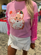 Santa Patch Hot Pink Sequin Sleeve Pullover