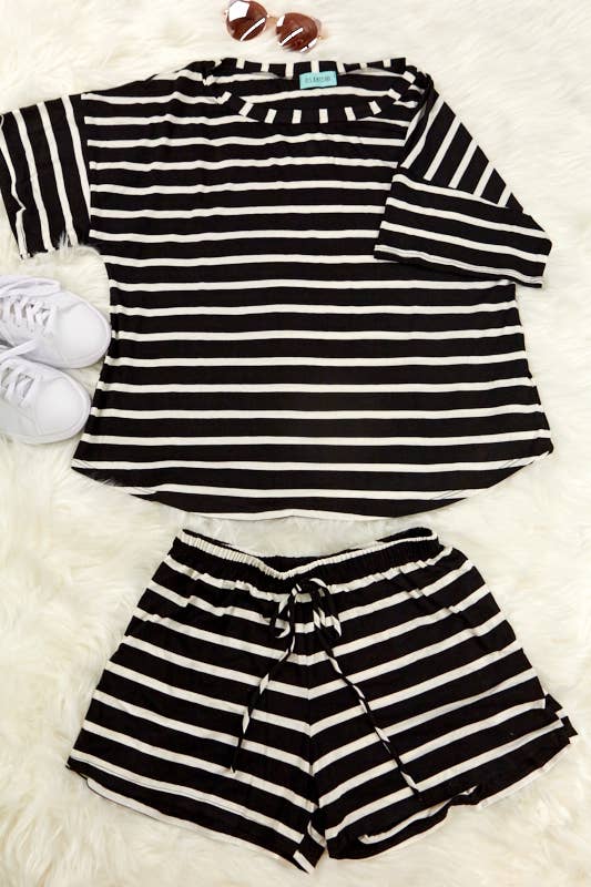 Rayon spandex stripe loose fit short and top set (P16433)