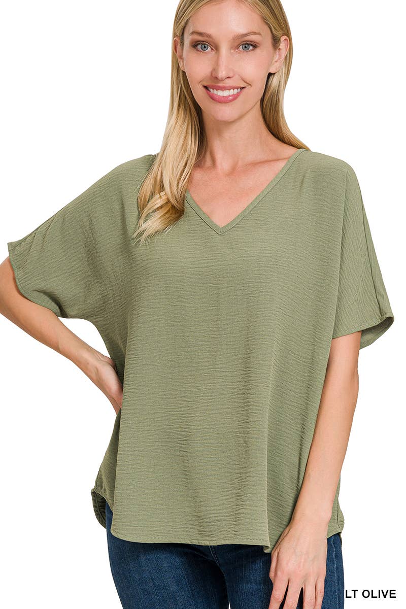Woven Airflow V-neck Short Sleeve Top