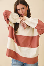 8551GN Contrast Panel Long Sleeve Slouchy Pullover 1