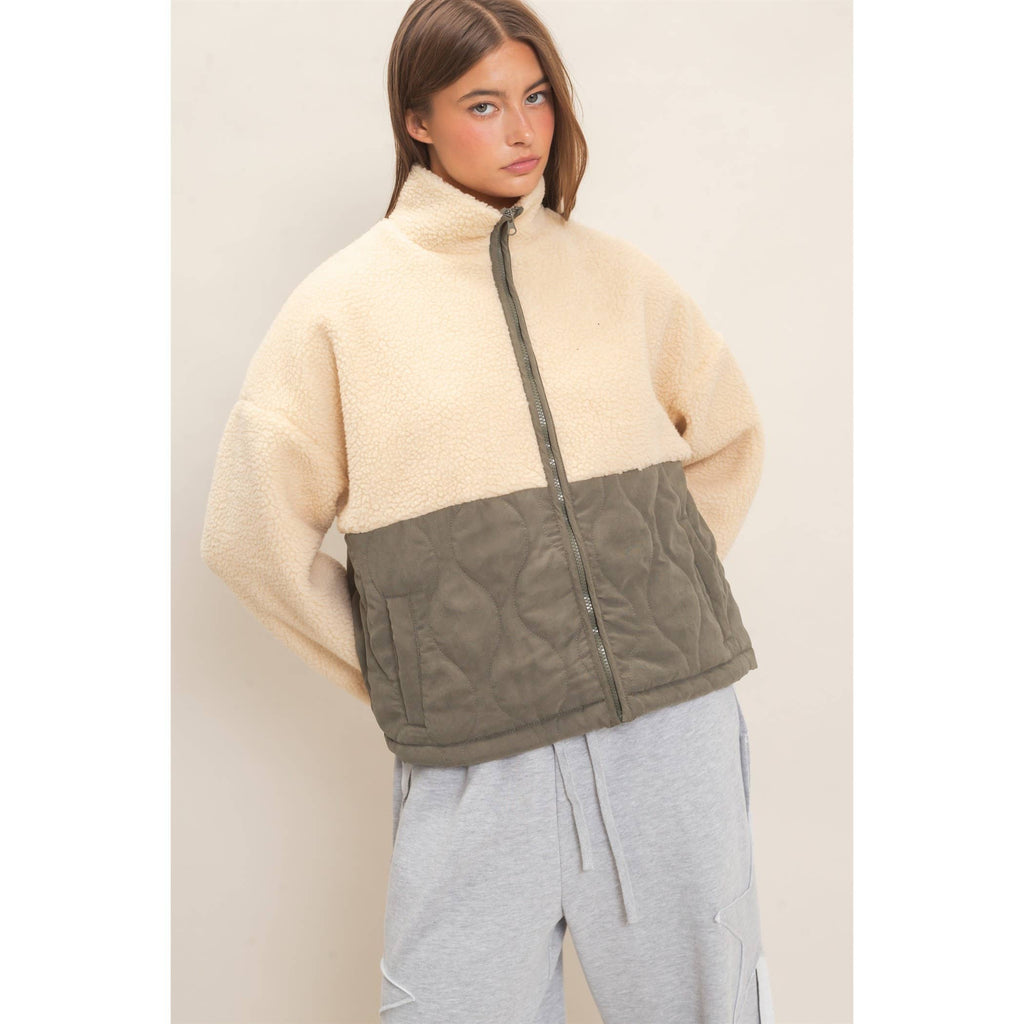 Quilted Sherpa Zip Up Jacket