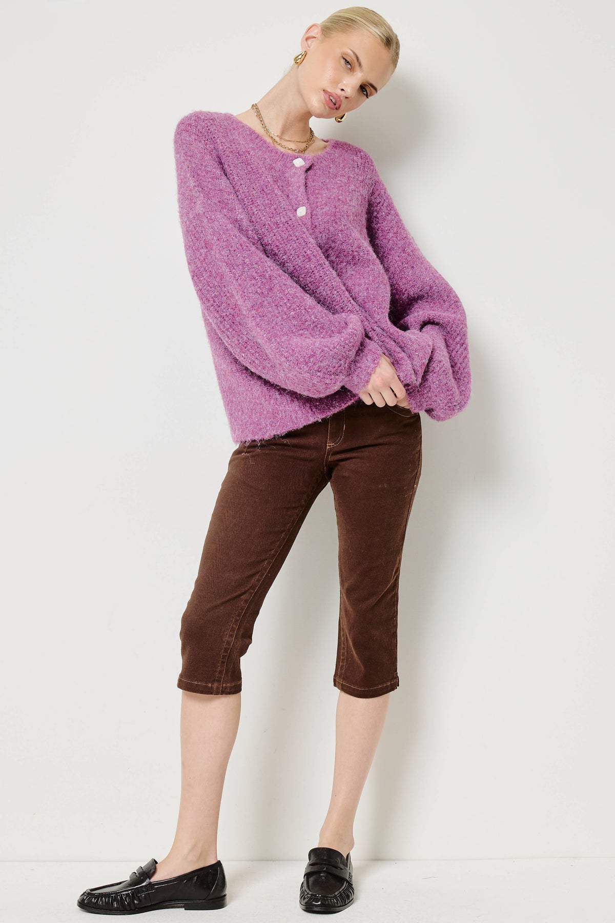 Balloon Sleeve Knit Cardigan