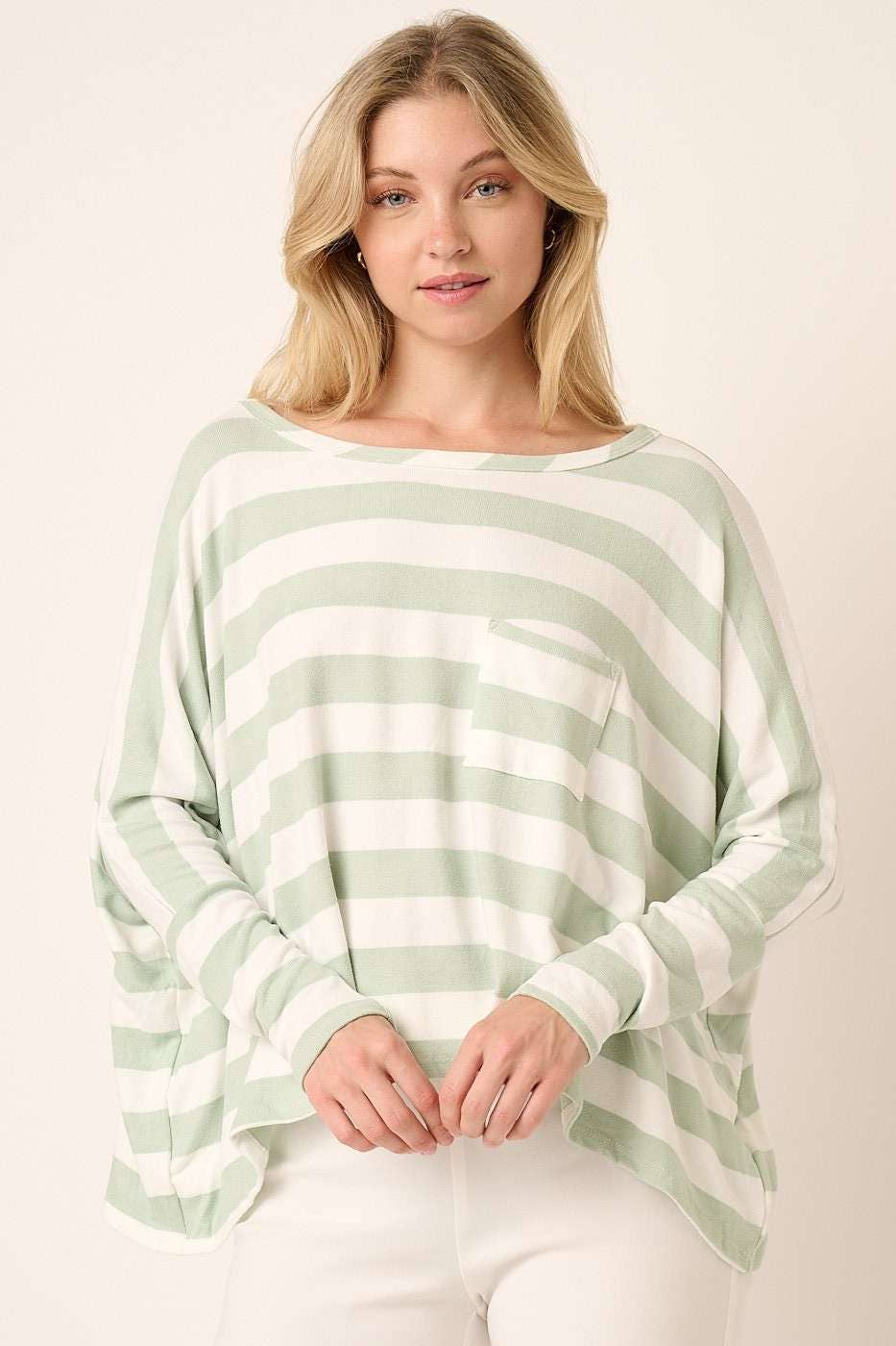 T10284-WIDE STRIPE ROUND NECK OVERSIZED KNIT TOP