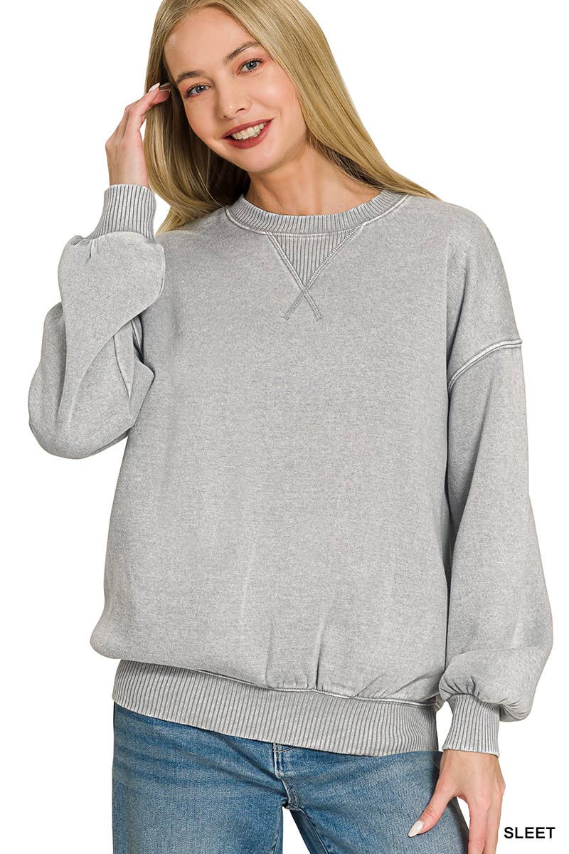 Acid Washed Fleece Oversized Pullover