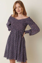 DITSY FLOWER SMOCKING DETAIL MINI DRESS