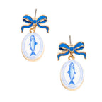 Bow Shell Print Square Frame Drop Earrings